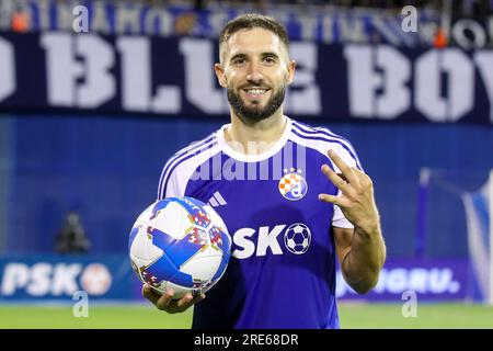 Zagreb, Croatie. 25 juillet 2023. Luka Ivanusec après le deuxième tour de qualification de l'UEFA Champions League match entre le GNK Dinamo Zagreb et Astana au Maksimir Stadium le 25 juillet 2023 à Zagreb, Croatie. Photo : Goran Stanzl/Pixsell crédit : Pixsell/Alamy Live News Banque D'Images