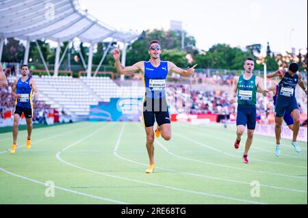 Dylan Borlee remporte la finale masculine du sprint sur 400 mètres lors du WACT/Europe Silver Athletics Meeting célébré à Madrid au stade Vallehermoso. Banque D'Images