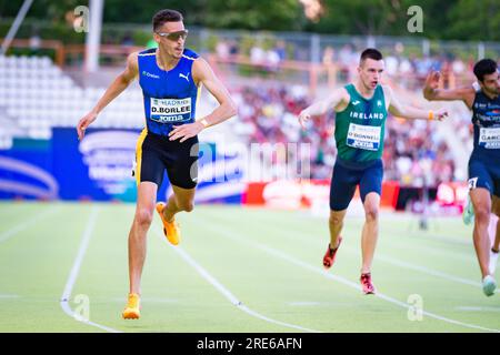 Madrid, Espagne. 22 juillet 2023. Dylan Borlee remporte la finale masculine du sprint sur 400 mètres lors du WACT/Europe Silver Athletics Meeting célébré à Madrid au stade Vallehermoso. (Photo Alberto Gardin/SOPA Images/Sipa USA) crédit : SIPA USA/Alamy Live News Banque D'Images