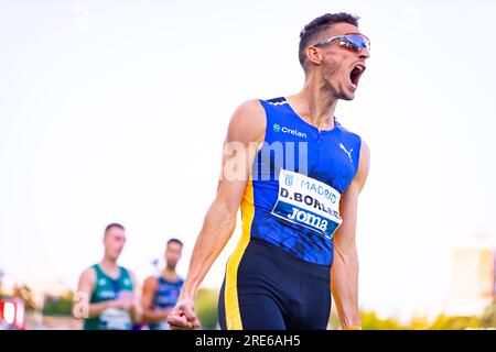 Madrid, Espagne. 22 juillet 2023. Dylan Borlee remporte la finale masculine du sprint sur 400 mètres lors du WACT/Europe Silver Athletics Meeting célébré à Madrid au stade Vallehermoso. (Photo Alberto Gardin/SOPA Images/Sipa USA) crédit : SIPA USA/Alamy Live News Banque D'Images