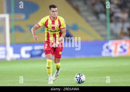 Kielce, Pologne. 24 juillet 2023. Dominick Zator de Korona Kielce vu en action lors du match de football polonais PKO Ekstraklasa League 2023/2024 entre Korona Kielce et Slask Wroclaw au stade Kielce Suzuki Arena. Score final ; Korona Kielce 1:1 Slask Wroclaw. (Photo Grzegorz Wajda/SOPA Images/Sipa USA) crédit : SIPA USA/Alamy Live News Banque D'Images