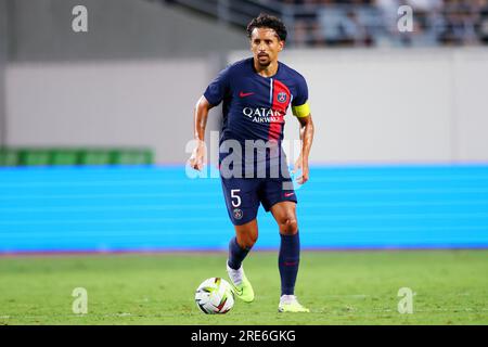 Osaka, Japon. 25 juillet 2023. Marquinhos (PSG) football/football : match amical entre le Paris Saint-Germain 0-0 Al-Nassr FC au Yanmar Stadium Nagai à Osaka, Japon . Crédit : Naoki Nishimura/AFLO SPORT/Alamy Live News Banque D'Images