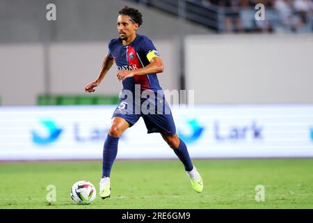 Osaka, Japon. 25 juillet 2023. Marquinhos (PSG) football/football : match amical entre le Paris Saint-Germain 0-0 Al-Nassr FC au Yanmar Stadium Nagai à Osaka, Japon . Crédit : Naoki Nishimura/AFLO SPORT/Alamy Live News Banque D'Images