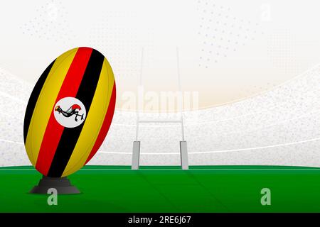 Ballon de rugby de l'équipe nationale d'Ouganda sur le stade de rugby et les poteaux de but, se préparant à un penalty ou coup franc. Illustration vectorielle. Illustration de Vecteur