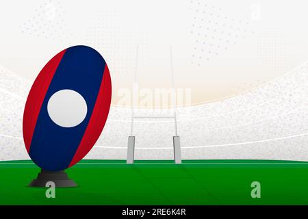 Ballon de rugby de l'équipe nationale du Laos sur le stade de rugby et les poteaux de but, se préparant à un penalty ou coup franc. Illustration vectorielle. Illustration de Vecteur