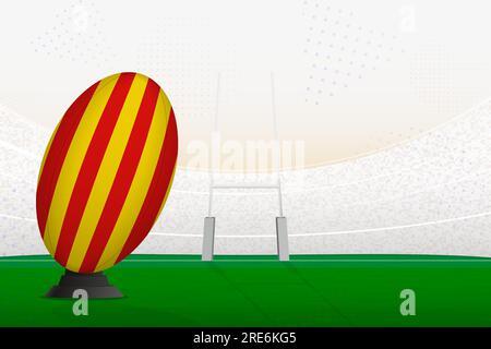 Ballon de rugby de l'équipe nationale de Catalogne sur le stade de rugby et les poteaux de but, se préparant à un penalty ou coup franc. Illustration vectorielle. Illustration de Vecteur