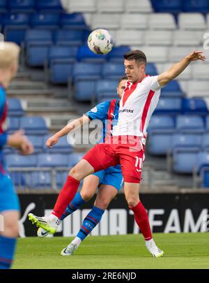 Caledonian Stadium, Inverness, Royaume-Uni. 25 juillet 2023. C'est de l'égalité de la Viaplay Cup entre l'Inverness Caledonian Thistle FC (ICT) et l'Airdrieonians FC. CONTENU DE L'IMAGE:- Airdrie - Nicolay Todorov crédit : Jasperimage/Alamy Live News Banque D'Images