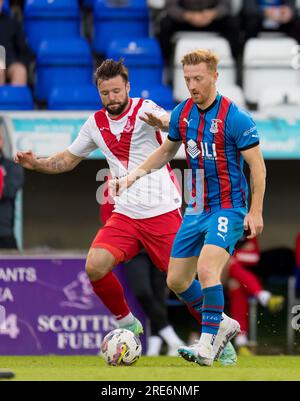 Caledonian Stadium, Inverness, Royaume-Uni. 25 juillet 2023. C'est de l'égalité de la Viaplay Cup entre l'Inverness Caledonian Thistle FC (ICT) et l'Airdrieonians FC. CONTENU DE L'IMAGE:- TIC - David Carson crédit : Jasperimage/Alamy Live News Banque D'Images