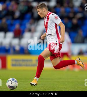 Caledonian Stadium, Inverness, Royaume-Uni. 25 juillet 2023. C'est de l'égalité de la Viaplay Cup entre l'Inverness Caledonian Thistle FC (ICT) et l'Airdrieonians FC. CONTENU DE L'IMAGE:- Airdrie - Dean McMaster crédit : Jasperimage/Alamy Live News Banque D'Images