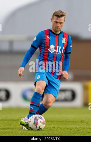 Caledonian Stadium, Inverness, Royaume-Uni. 25 juillet 2023. C'est de l'égalité de la Viaplay Cup entre l'Inverness Caledonian Thistle FC (ICT) et l'Airdrieonians FC. CONTENU DE L'IMAGE:- TIC - Billy McKay crédit : JasPERIMAGE/Alamy Live News Banque D'Images