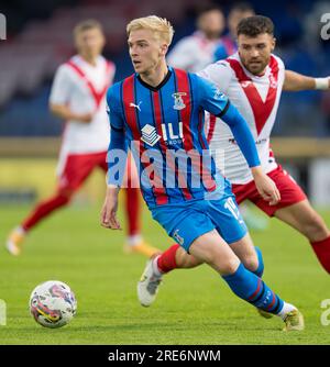 Caledonian Stadium, Inverness, Royaume-Uni. 25 juillet 2023. C'est de l'égalité de la Viaplay Cup entre l'Inverness Caledonian Thistle FC (ICT) et l'Airdrieonians FC. CONTENU DE L'IMAGE:- TIC - Luis Longstaff crédit : Jasperimage/Alamy Live News Banque D'Images