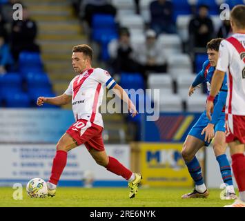 Caledonian Stadium, Inverness, Royaume-Uni. 25 juillet 2023. C'est de l'égalité de la Viaplay Cup entre l'Inverness Caledonian Thistle FC (ICT) et l'Airdrieonians FC. CONTENU DE L'IMAGE:- Airdrie - Adam Frizzell crédit : Jasperimage/Alamy Live News Banque D'Images