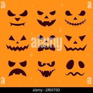 Ensemble de faces différentes. Mugs effrayants. Conception de célébration. Illustration vectorielle de style plat Illustration de Vecteur