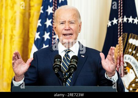 Washington, États-Unis. 25 juillet 2023. Le président Joe Biden s'exprimant lors d'un événement à la Maison Blanche à Washington, DC sur l'élargissement de l'accès aux soins de santé mentale. Crédit : SOPA Images Limited/Alamy Live News Banque D'Images