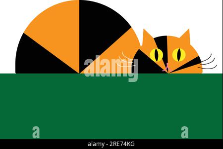 Un chat tabby orange et noir couché dans une boîte verte. Illustration de Vecteur