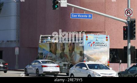 Los Angeles, Californie, États-Unis 25 juillet 2023 Gran Turismo bus le 25 juillet 2023 à Los Angeles, Californie, États-Unis. Photo de Barry King/Alamy stock photo Banque D'Images