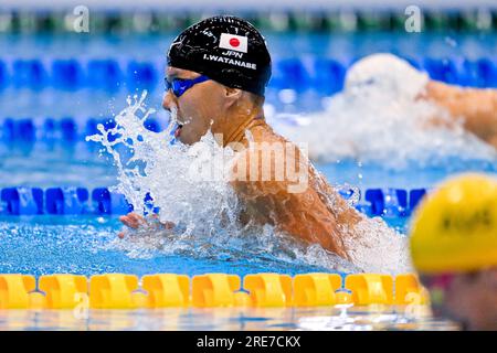 Fukuoka, Japon. 26 juillet 2023. Le Japonais Ippei Watanabe concourt dans les manches relais mixtes Medley 4x100m lors des 20es Championnats du monde de natation au Marine Messe Hall A à Fukuoka (Japon), le 26 juillet 2023. Crédit : Insidefoto di andrea staccioli/Alamy Live News Banque D'Images