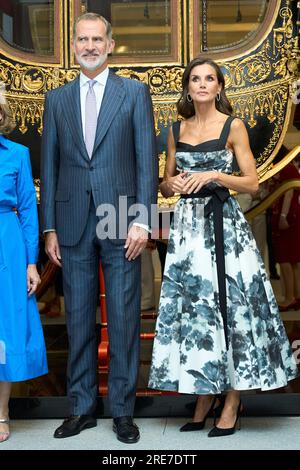 Madrid, Espagne. 25 juillet 2023. LE ROI FELIPE VI d'Espagne et LA REINE LETIZIA d'Espagne assistent à l'ouverture des collections royales à la Galerie des collections royales de Madrid. (Image de crédit : © Jack Abuin/ZUMA Press Wire) USAGE ÉDITORIAL SEULEMENT! Non destiné à UN USAGE commercial ! Banque D'Images