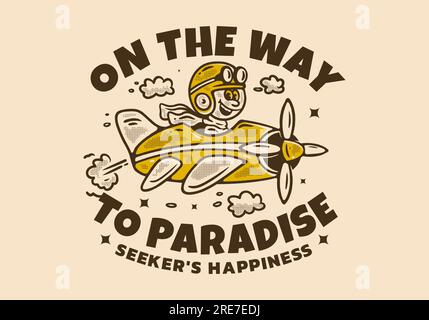 Sur le chemin du paradis, Mascot illustration de personnage d'un petit garçon conduisant un avion, dans un style vintage Illustration de Vecteur