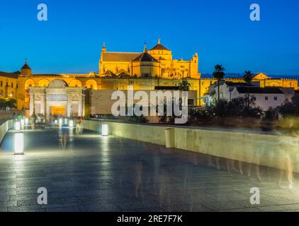 Mosquée-cathédrale de Córdoba, vue extérieure la nuit, Andalousie, Espagne Banque D'Images