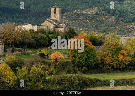 Église paroissiale, Santa María de la Nuez, municipalité de Bárcabo, Sobrarbe, province de Huesca, Communauté autonome d'Aragon, chaîne des Pyrénées, Banque D'Images