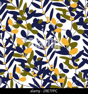Feuilles et branches d'automne, feuillage et verdure de la saison automnale. Brindilles et botanique, flore et éléments botaniques, ornements tendance pour le tissu. Seamle Illustration de Vecteur