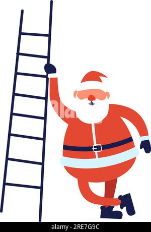 Personnage de Noël et du nouvel an, Père Noël isolé portant un costume traditionnel avec chapeau, debout près de l'échelle. Père Frost ou saint nicolas personne Illustration de Vecteur