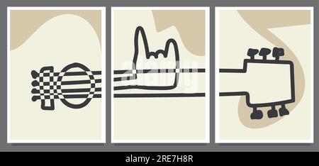 ensemble d'illustration vectorielle de peinture de guitare de style abstrait monochrome en métal jouant à la main Illustration de Vecteur