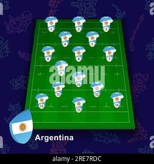 Équipe nationale Argentine de rugby sur le terrain de rugby. Illustration de la position des joueurs sur le terrain. Modèle vectoriel. Illustration de Vecteur