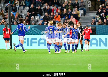 Dunedin, Nouvelle-Zélande. 26 juillet 2023. Les joueuses japonaises célèbrent un but lors du match du groupe C entre le Japon et le Costa Rica lors de la coupe du monde féminine de la FIFA Australie et Nouvelle-Zélande 2023 à Dunedin, Nouvelle-Zélande, le 26 juillet 2023. Crédit : Zhu Wei/Xinhua/Alamy Live News Banque D'Images