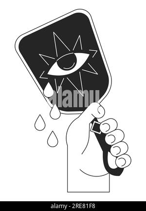 Tenant le miroir ésotérique avec l'illustration de spot vectoriel de concept BW d'oeil magique Illustration de Vecteur