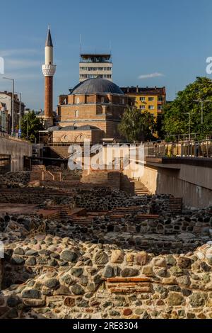 Mosquée Banya Bashi et fouilles de l'ancienne ville de Serdica dans le centre de Sofia, Bulgarie Banque D'Images