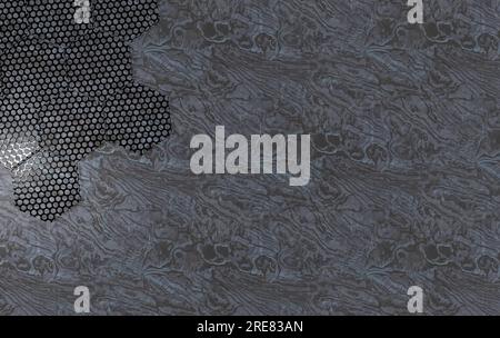 Maquette avec objet métallique hexagonal sur marbre gris, maquette, fond Banque D'Images