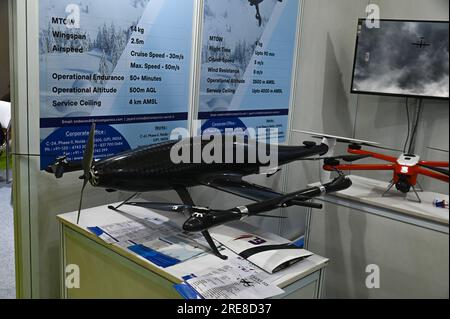 New Delhi, Delhi, Inde. 26 juillet 2023. Un drone peut être vu conservé pour être exposé à l'International police Expo 2023 à New Delhi, en Inde, le 26 juillet 2023. (Image de crédit : © Kabir Jhangiani/ZUMA Press Wire) USAGE ÉDITORIAL SEULEMENT! Non destiné à UN USAGE commercial ! Banque D'Images