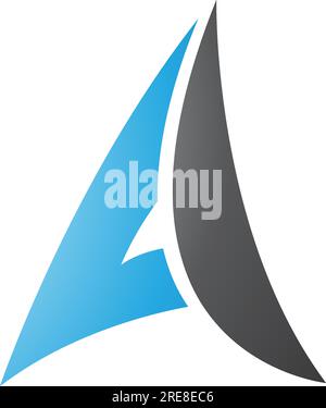 Papier bleu et noir icône lettre A en forme de plan sur fond blanc Illustration de Vecteur