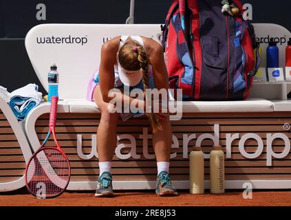 Hambourg, Allemagne. 26 juillet 2023. Tennis : Open d'Europe de Hambourg (Tournoi WTA), Stade Rothenbaum, femmes, célibataires, ronde de 16, Korpatsch (Allemagne) - Saville (Australie). Tamara Korpatsch réagit. Crédit : Marcus Brandt/dpa/Alamy Live News Banque D'Images