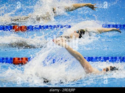 FUKUOKA - 26/07/2023, Maaike de Waard en action en demi-finale 50 mètres (femmes) lors de la quatrième journée des Championnats du monde de natation au Japon. ANP KOEN VAN WEEL netherlands Out - belgique Out Banque D'Images