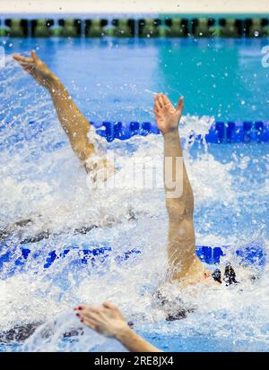 FUKUOKA - 26/07/2023, Maaike de Waard en action en demi-finale 50 mètres (femmes) lors de la quatrième journée des Championnats du monde de natation au Japon. ANP KOEN VAN WEEL netherlands Out - belgique Out Banque D'Images