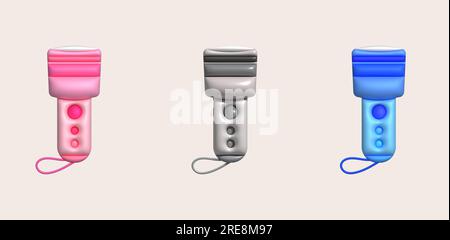 lampe de poche d'illustration 3d avec un faisceau lumineux. Lampe électrique alimentée par batterie. Lampe de poche. Illustration de Vecteur