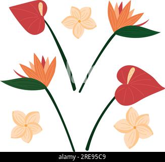 Ensemble de fleurs tropicales. Plantes de jungle de style plat Illustration de Vecteur
