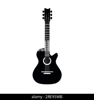 Icône de guitare black blues. Illustration simple du logo d'icône de vecteur de guitare blues noir isolé sur fond blanc, silhouette de guitare acoustique, g électrique Illustration de Vecteur