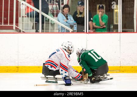 New England Warriors vs Spaulding Boston Shamrocks au tournoi de hockey Hero's Cup Banque D'Images