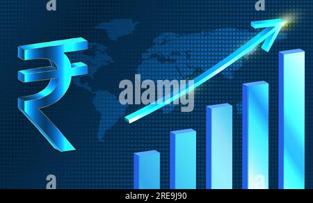 Augmentation du taux de roupie indienne. Concept global de fluctuation de la valeur de roupie Banque D'Images