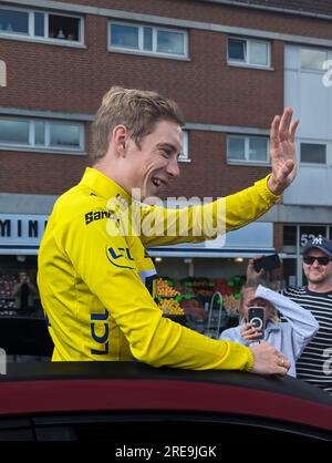 Copenhague, le 26 juillet 2023, Jonas Vingegaard tient sa procession triomphale sur la place de la mairie de Copenhague après avoir remporté le Tour de France 2023. Crédit : Stig Alenäs/Alamy Live News Banque D'Images