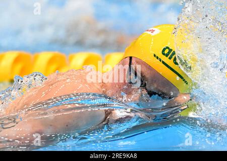 Fukuoka, Japon. 26 juillet 2023. Samuel Short, australien, participe à la finale masculine du 800m nage libre aux Championnats du monde aquatiques à Fukuoka, Japon, le 26 juillet 2023. Crédit : Xu Chang/Xinhua/Alamy Live News Banque D'Images