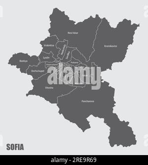 Carte administrative de la ville de Sofia isolée sur fond gris, Bulgarie Illustration de Vecteur