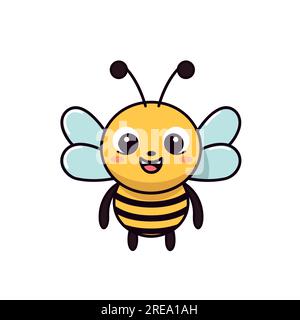 Abeille sympa et mignonne. Bande dessinée heureux volant abeille avec de grands yeux. Personnage d'insecte. Vecteur isolé sur blanc Illustration de Vecteur