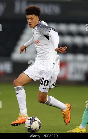 Swansea, Royaume-Uni. 25 juillet 2023. Filip Lissah de Swansea City en action. Match amical de pré-saison, Swansea City contre Bristol Rovers au Swansea.com Stadium à Swansea, pays de Galles, le mardi 25 juillet 2023. Cette image ne peut être utilisée qu'à des fins éditoriales. Usage éditorial uniquement, photo par Andrew Orchard/Andrew Orchard photographie sportive/Alamy Live News crédit : Andrew Orchard photographie sportive/Alamy Live News Banque D'Images