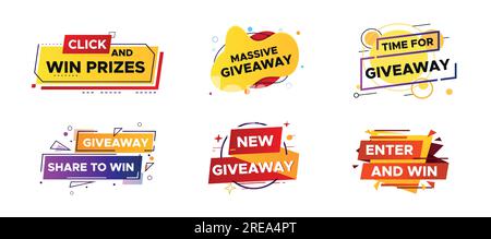 Bannière marketing et publicitaire. Annonce du concours dans les médias sociaux. Cadeau massif avec cadeaux. Illustration de Vecteur