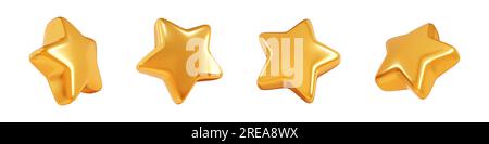 Étoile dorée dans différents angles ensemble d'illustrations 3d - élément de conception en forme d'étoile flottante en or brillant pour la notation ou le gagnant. Banque D'Images